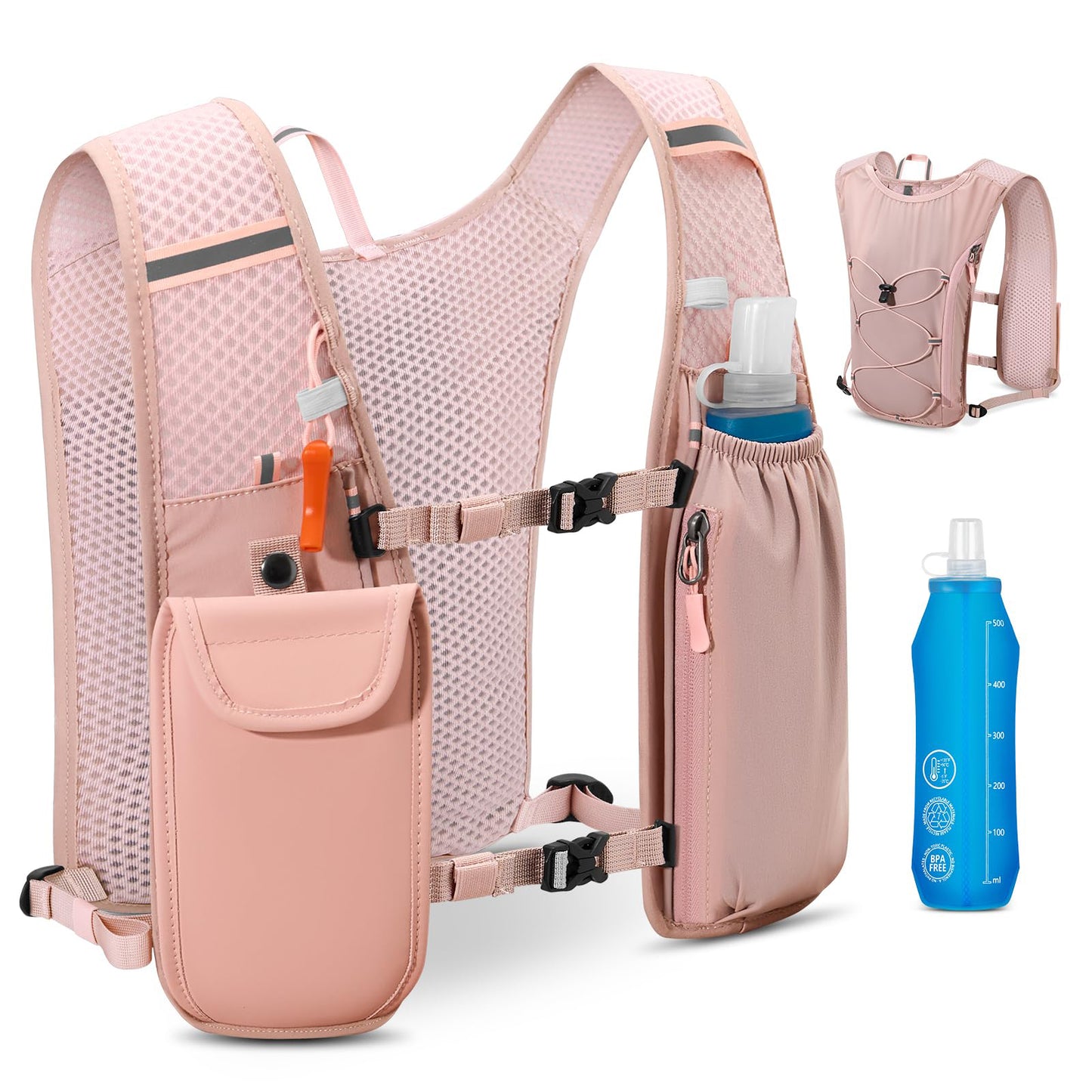 🎖️Lightweight 500ml Waterproof Phone Pocket Adjustable No-Bounce Straps Running Hydration Vest Trail Outdoor Bags for Hiking