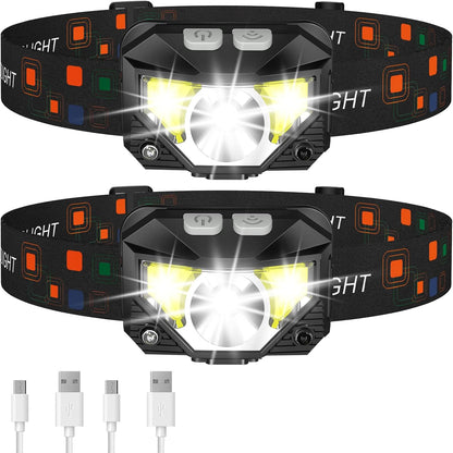 🎖️Headlamp Flashlight, Lumen Ultra-Light Bright LED Rechargeable Headlight with White Red Light