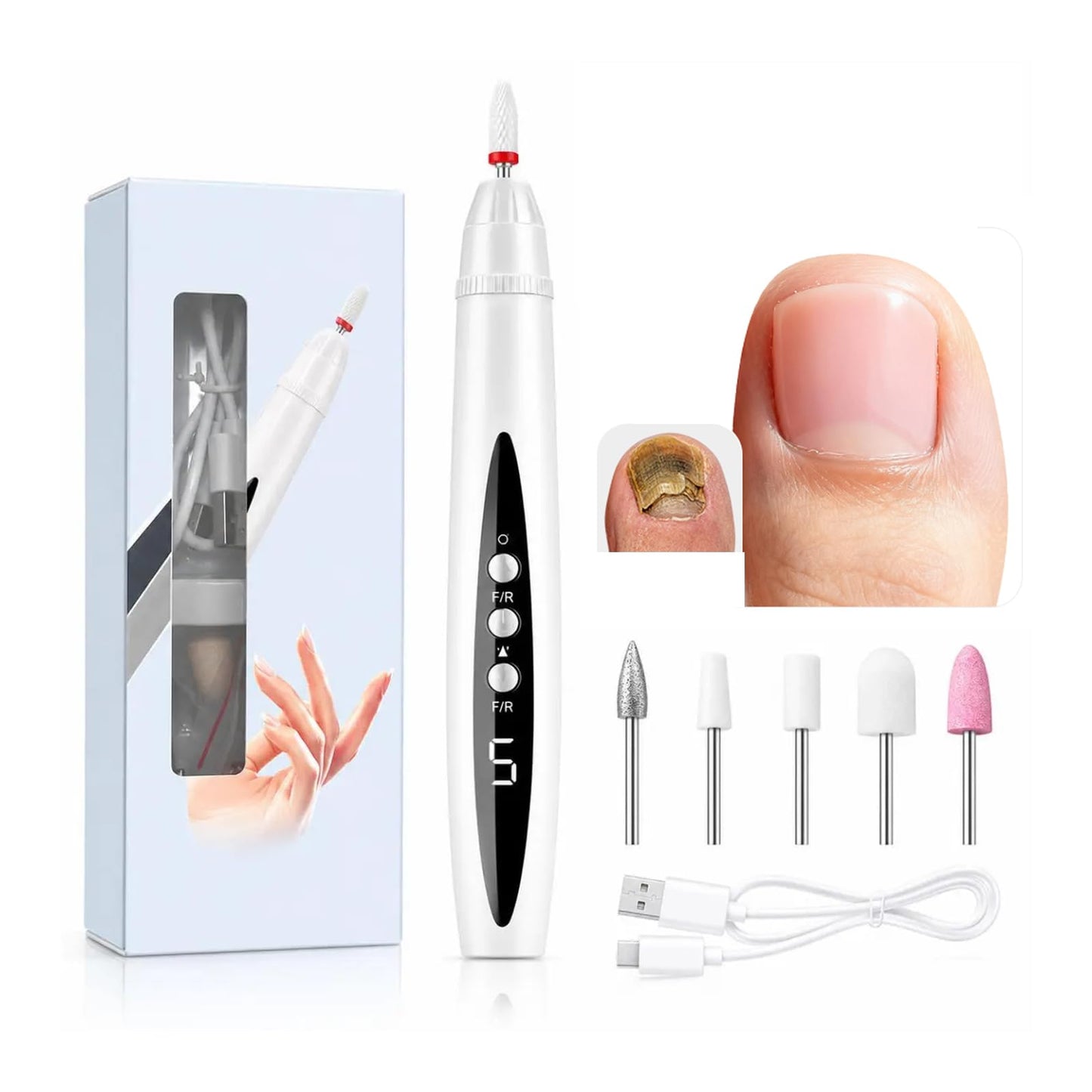 🔥Rechargeable Nail Drill, Cordless Electric File for Fungal Nails Care
