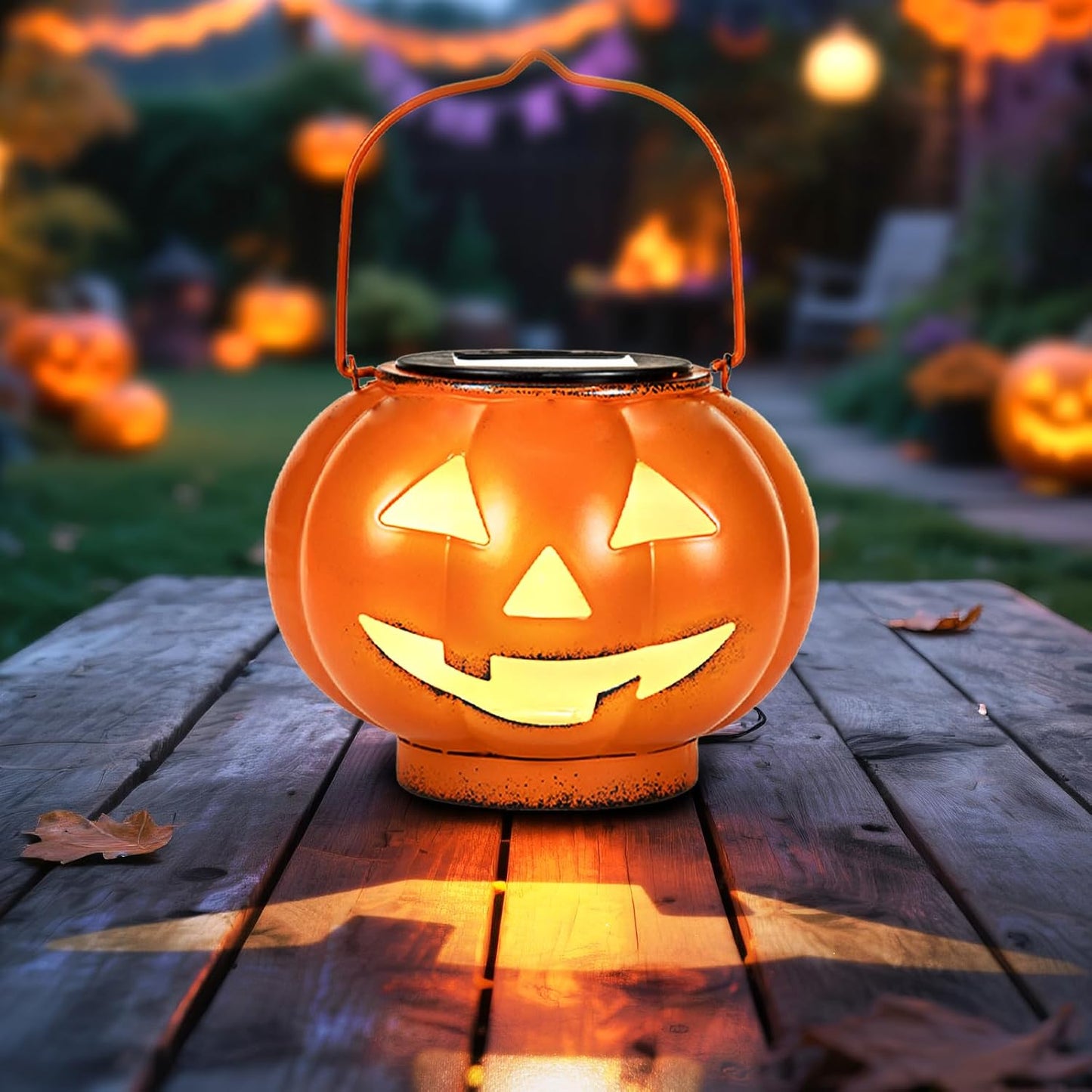 ✨Solar Halloween Pumpkin Lantern Outdoor, IP65 Waterproof Lantern Light with Auto On/Off, Metal Pumpkin Porch Decor for Yard, Patio, Pathway, Party & Trick-or-Treat