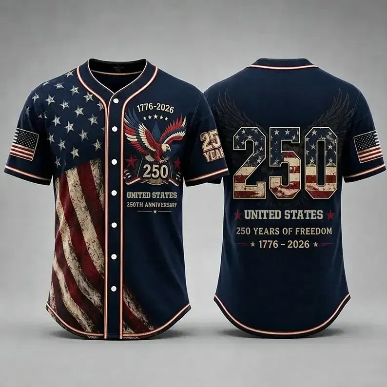 ✨USA 250th Anniversary Baseball Jersey Patriotic American Flag Eagle Button Down Shirt