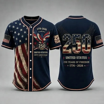 ✨USA 250th Anniversary Baseball Jersey Patriotic American Flag Eagle Button Down Shirt