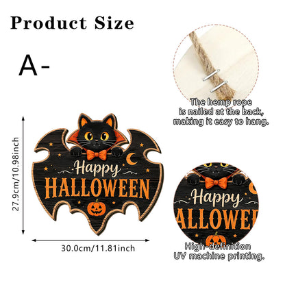 🎖️Halloween Black Cat Vampire Bat Wooden Sign, Gothic Wall Decor