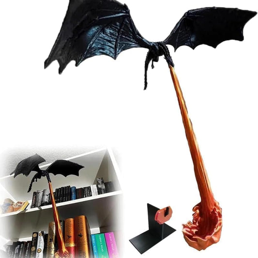 🎖️Dragon Bookends, 3D Fire Breathing Flying Dragon Resin Book Stoppers