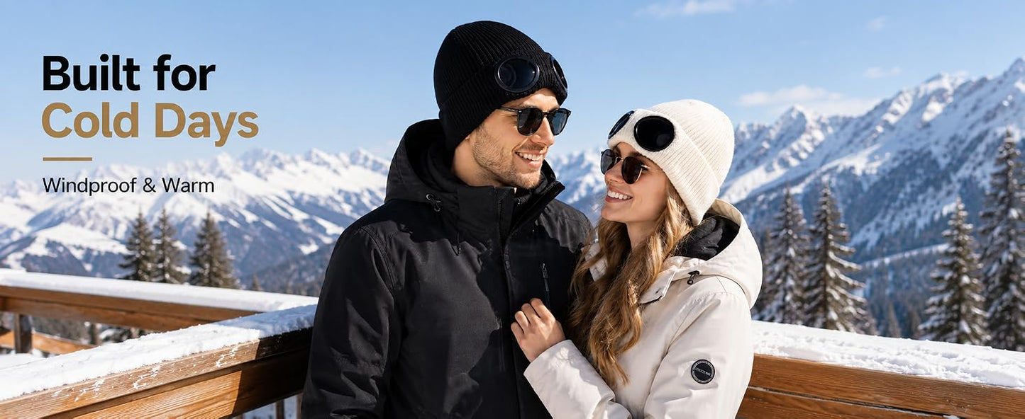 🎖️MansWill Winter Beanie Hat with Removable Goggles for Men & Women
