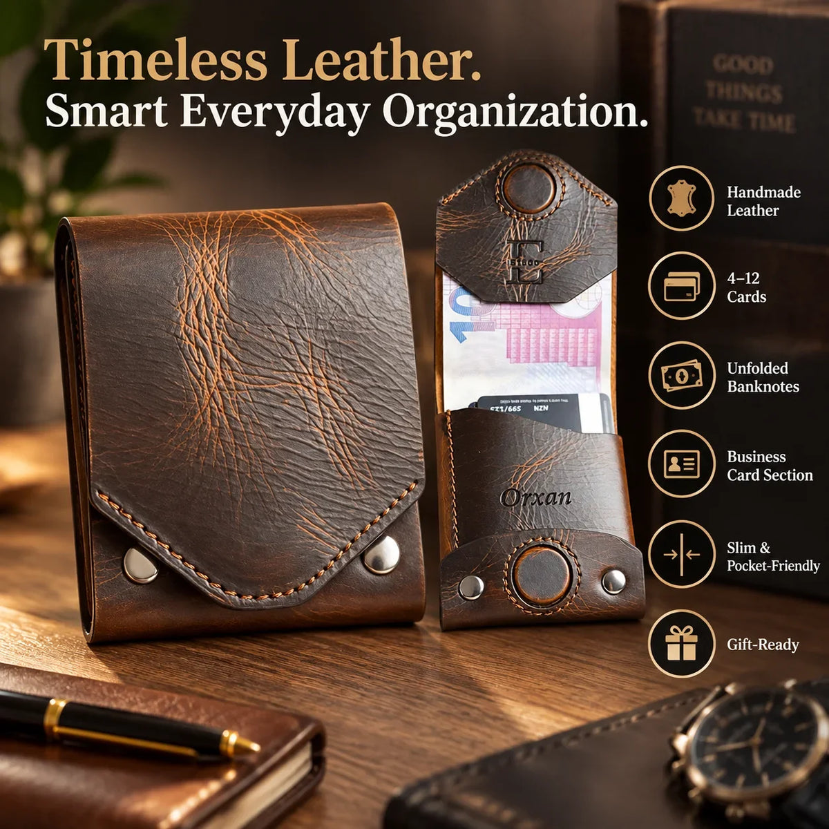 🎁Vintage Handmade Leather Wallet With Business Card Holder