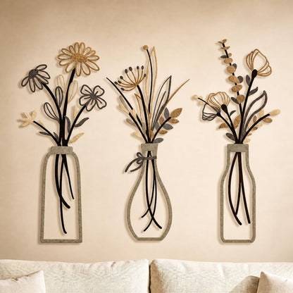 🎖️3 Pieces Metal Flowers Wall Arts - Rustic Farmhouse Style Décor Metal Wall Art