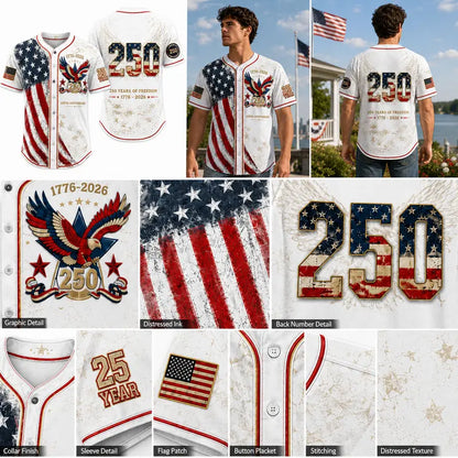 ✨USA 250th Anniversary Baseball Jersey Patriotic American Flag Eagle Button Down Shirt