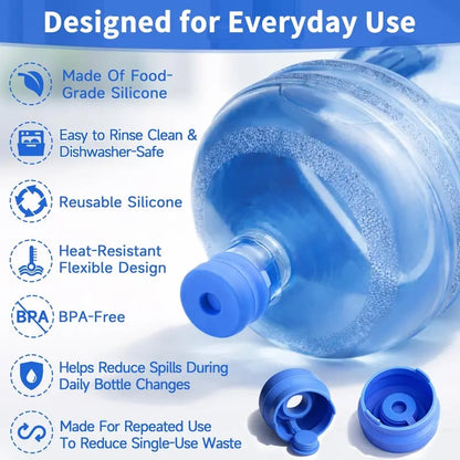 🎖️3 & 5 Gallon Water Jug Caps, Non-Spill Leak Free Silicone Covers for Indoor & Outdoor Use, BPA Free Food Grade - Pack of 3 summerwins