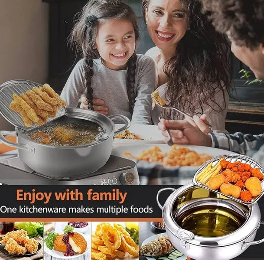 ✨Stainless Steel Frying Pot with Thermometer and Oil Drip Drainer Rack🎉