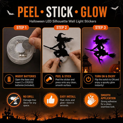 🔥30 PCS Halloween LED Silhouette Wall Light Stickers