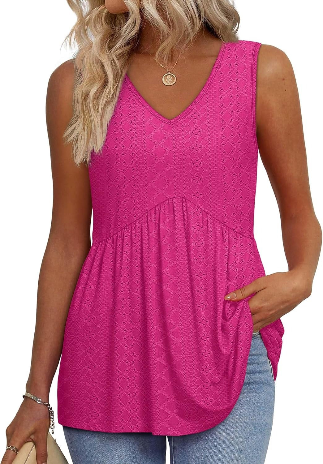 🔥Limited time sale🔥Women's Print Flowy Sleeveless V Neck Peplum Tank Tops
