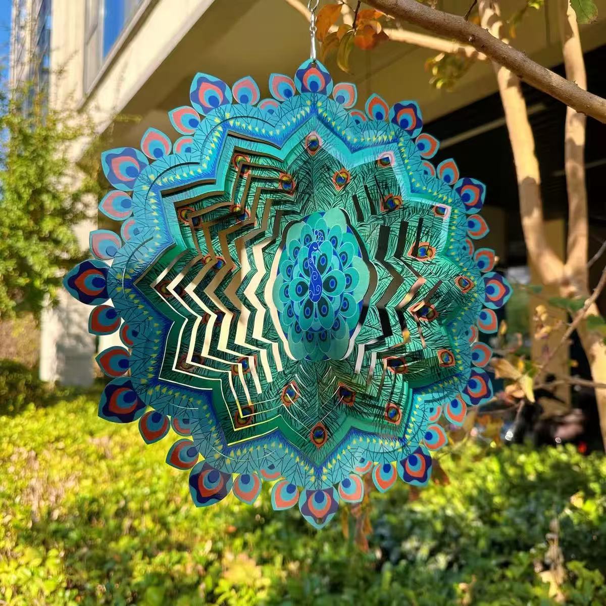🔥🌿 Mandala Rotating Peacock Wind Chime