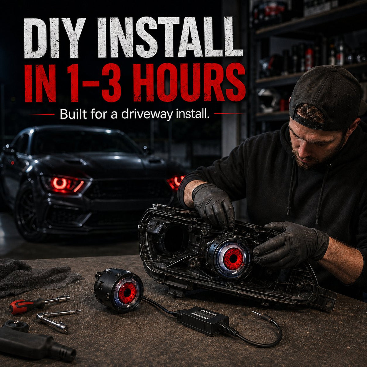 🔥👁️Animated Demon Eye LED Projector Headlight Kit