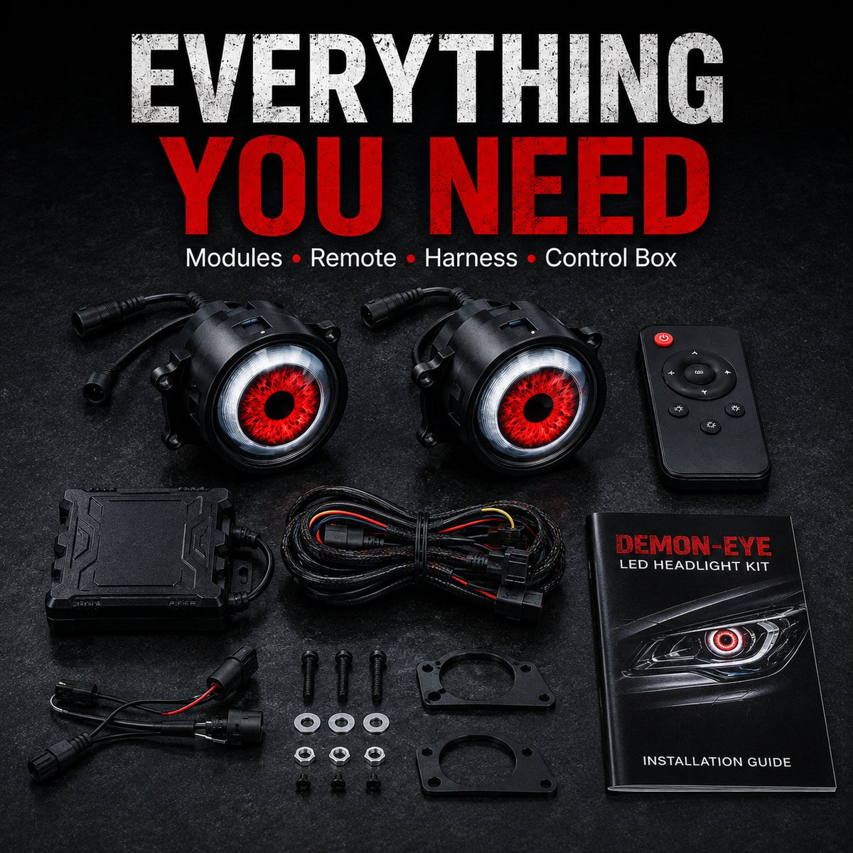 🔥👁️Animated Demon Eye LED Projector Headlight Kit