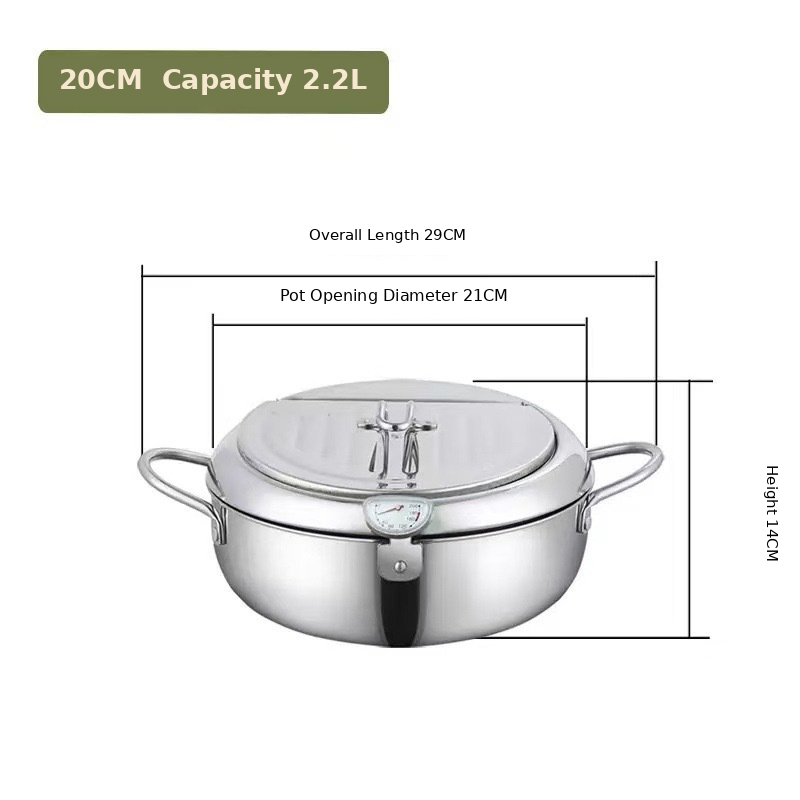 🔥304 Stainless Steel Frying Pot with Thermometer and Oil Drip Drainer Rack
