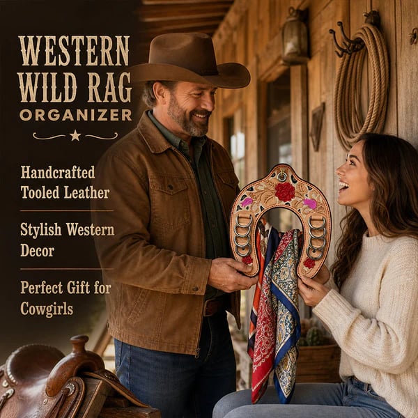 🔥 Handcrafted Leather Horseshoe Wild Rag Holder | Western Scarf & Bandana Organizer (📦Buy 2 Free Shipping)