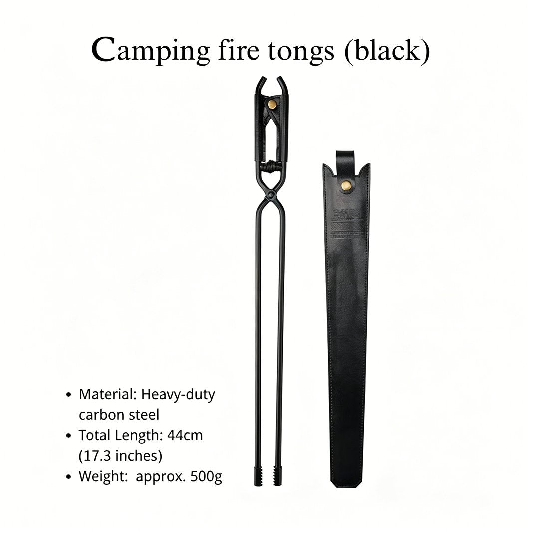🎖️50% OFF - Camping Fire Tongs | Heavy-Duty Carbon Steel | Leather Sheath | Serrated Grip | Brown/Black Options