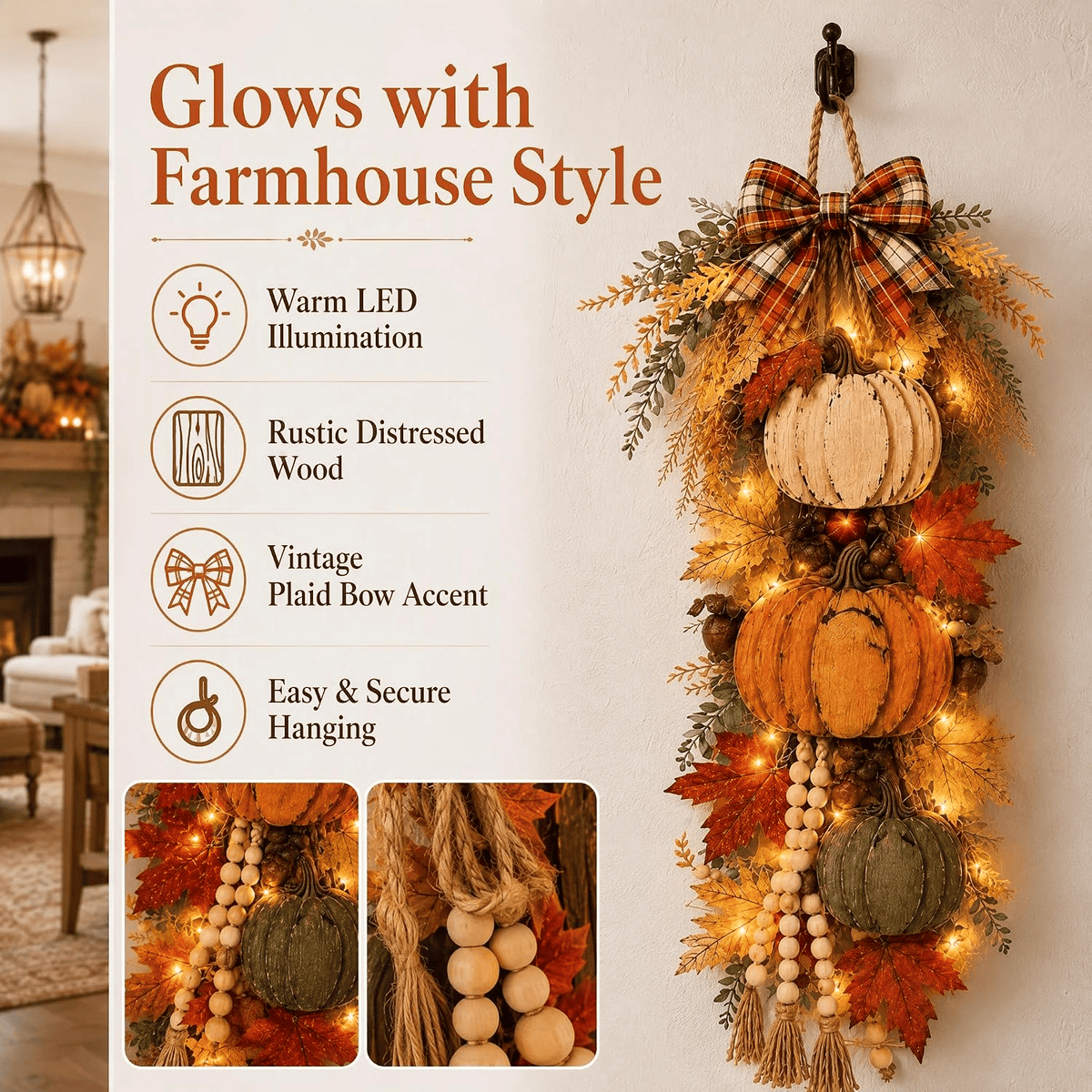 🔥Rustic Wooden Pumpkin Door Hanging🎃