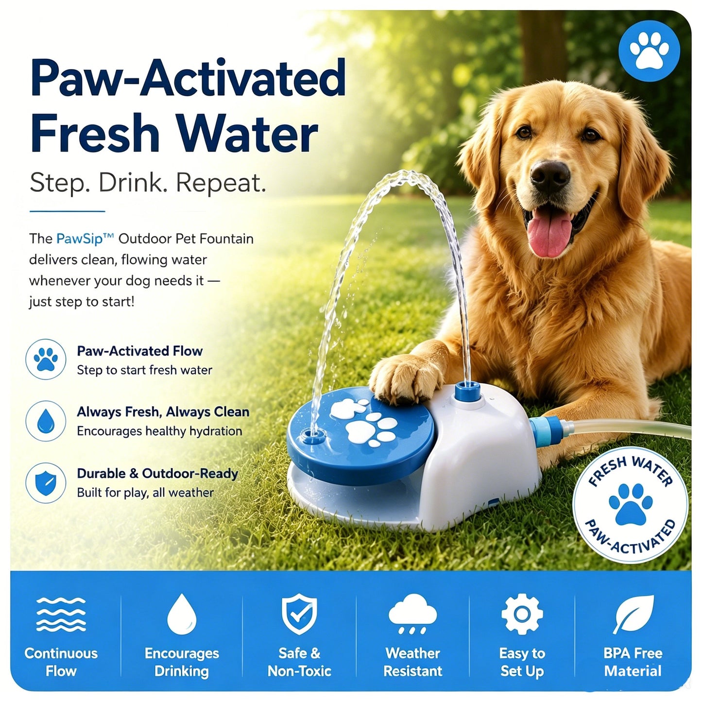 ✨Pawsip Outdoor Step-Activated Dog Water Fountain