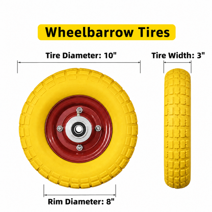 🔥Flat Free Wheelbarrow Tire and Wheel, 16" Puncture Proof