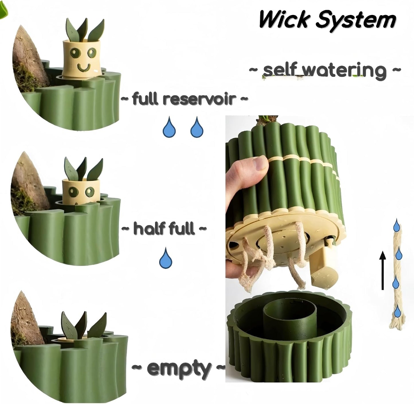 🎖️Self Watering Plant Pot with Bamboo Buddy Water Level Indicator