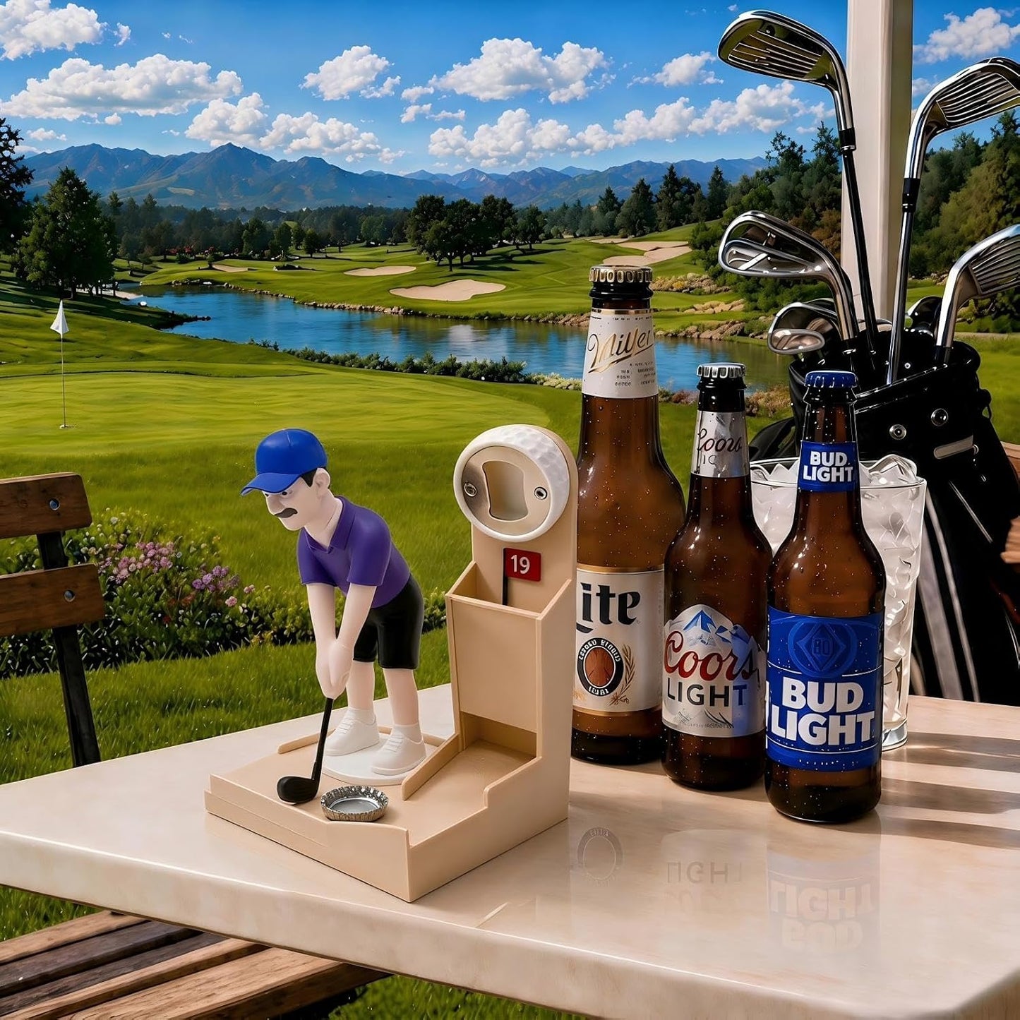 🎖️Golf Bottle Opener Game, Automatic Beer Cap Launcher & Catcher