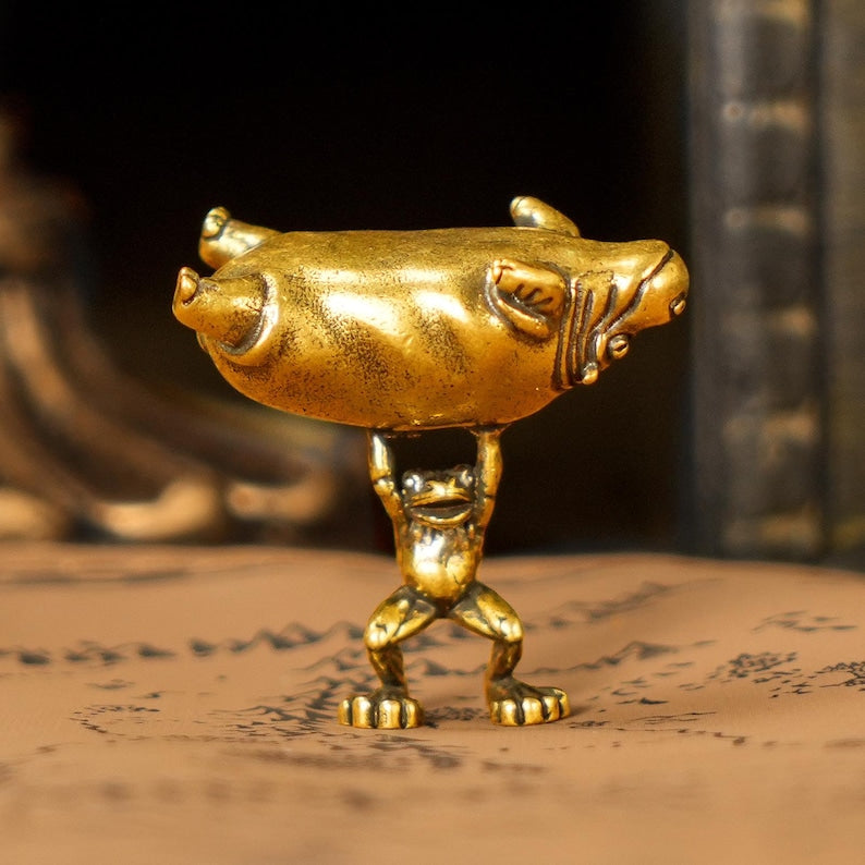 🎖️Reversible Frog & Hippo Sculpture – Solid Brass Whimsical Desk Art