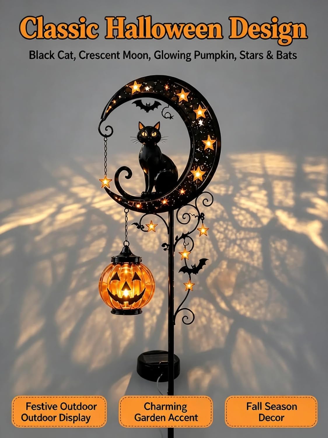 🎖️Solar Halloween Black Cat & Pumpkin Moon Garden Stake Light