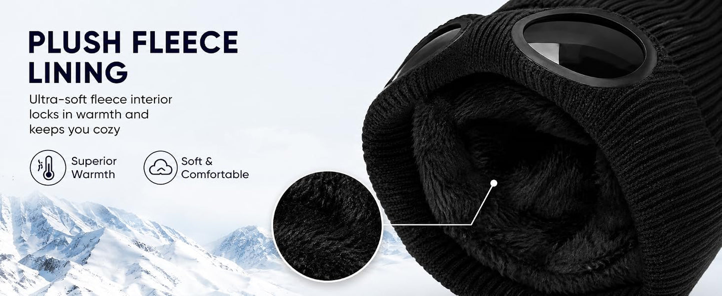🎖️MansWill Winter Beanie Hat with Removable Goggles for Men & Women
