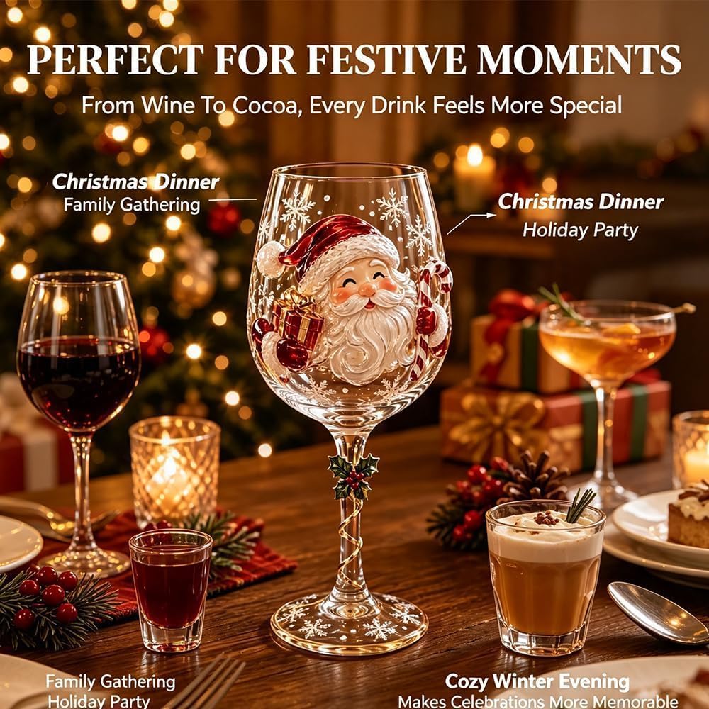 🎖️Christmas Wine Glass Collection Gift Box Set, Santa Christmas Wine Glass