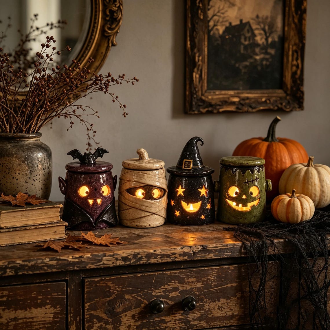 🎖️Monster Tea Light Holder, Handmade Ceramic Halloween Candle Holder