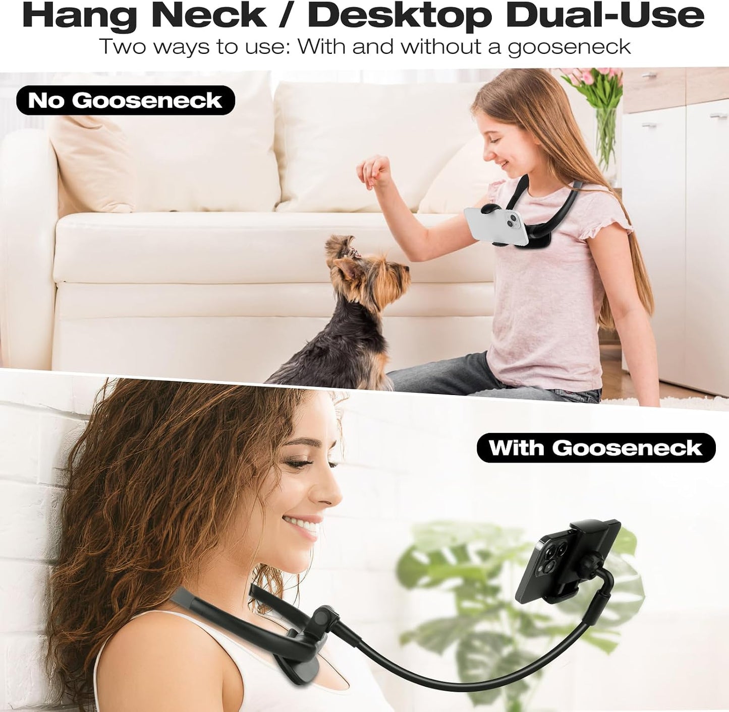 🎖️Neck Cell Phone Holder, Hand Free Flexible Gooseneck Phone Stand for Bed