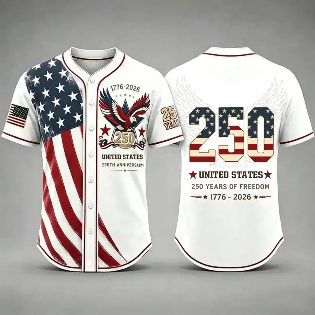 ✨USA 250th Anniversary Baseball Jersey Patriotic American Flag Eagle Button Down Shirt