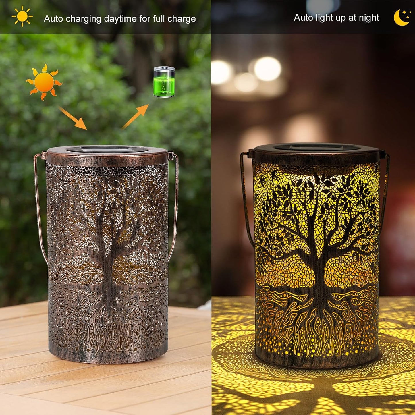 🎖️Solar Lantern Outdoor, Tree of Life Metal Hanging Light Waterproof