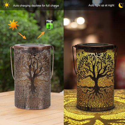 🎖️Solar Lantern Outdoor, Tree of Life Metal Hanging Light Waterproof