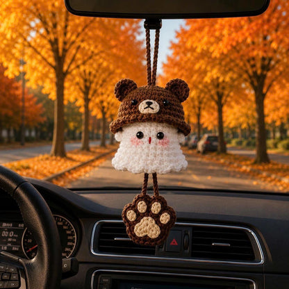 🎖️Halloween 2026 Crochet Ghost Car Charm, Handmade Mirror Accessory
