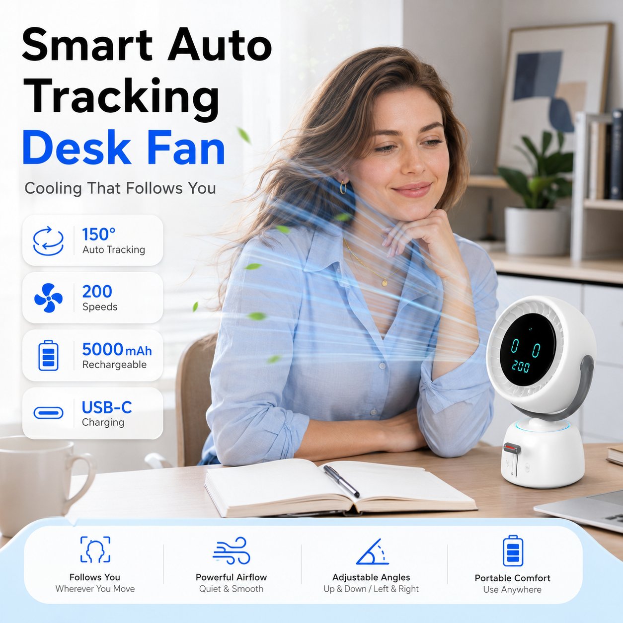 🔥🤖Smart Auto Tracking Desk Fan