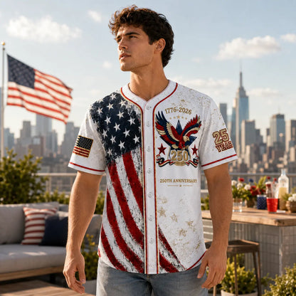 ✨USA 250th Anniversary Baseball Jersey Patriotic American Flag Eagle Button Down Shirt