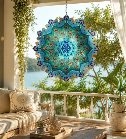 🔥🌿 Mandala Rotating Peacock Wind Chime