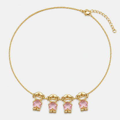 🔥Brass Custom Heart Birthstone Necklace With 1-6 Family Charms
