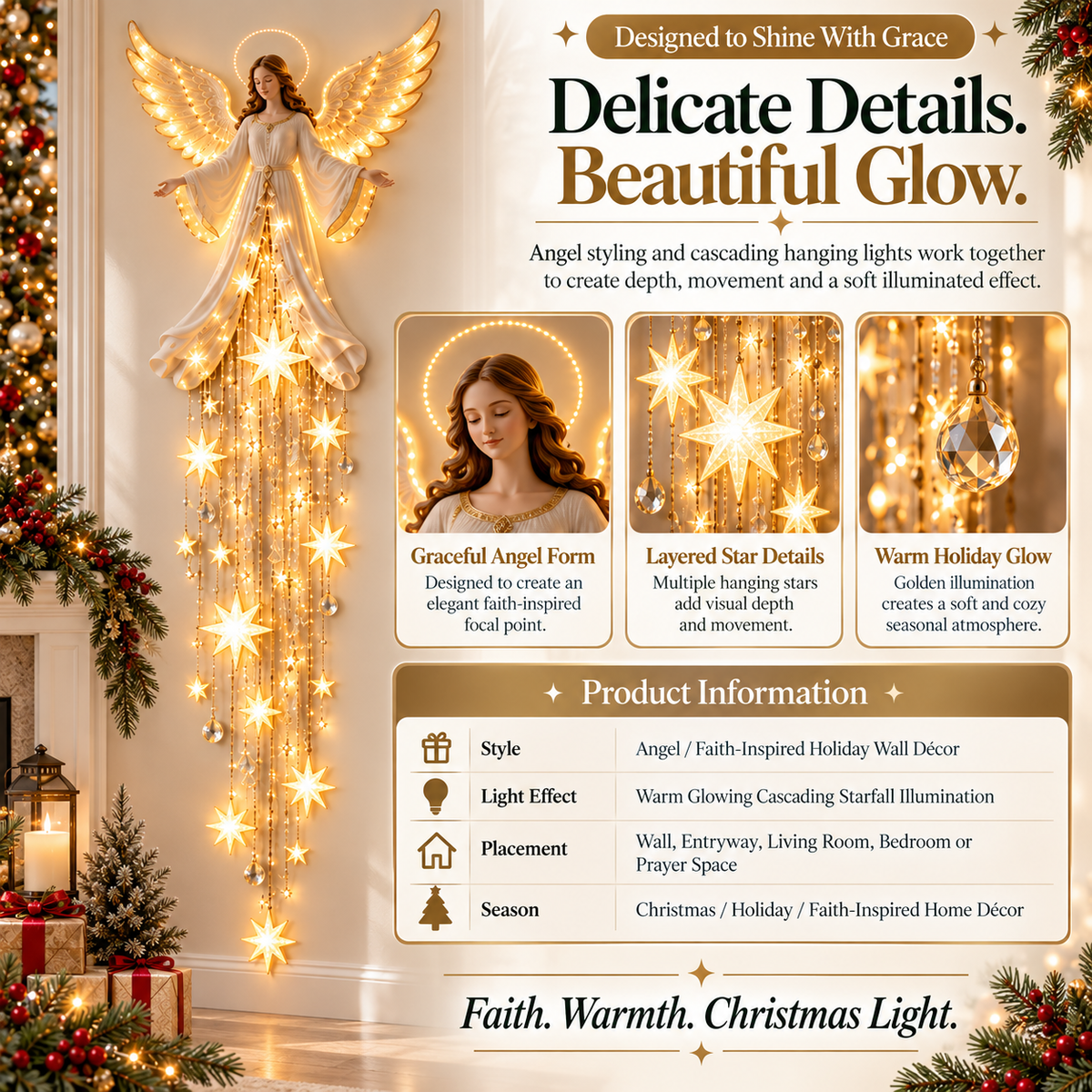 🔥Last Day 49% OFF✨ Angel Blessing Starfall Wall Light™ – Heavenly Christmas Wall Decor