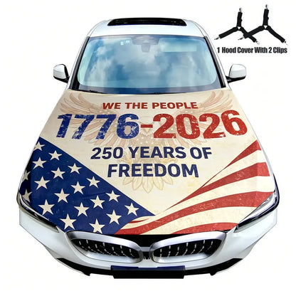 ✨🦅American Flag Car Hood Cover With Dual Triangle Clips Fits Trucks SUVs Sedans Jeep Commemorative Edition