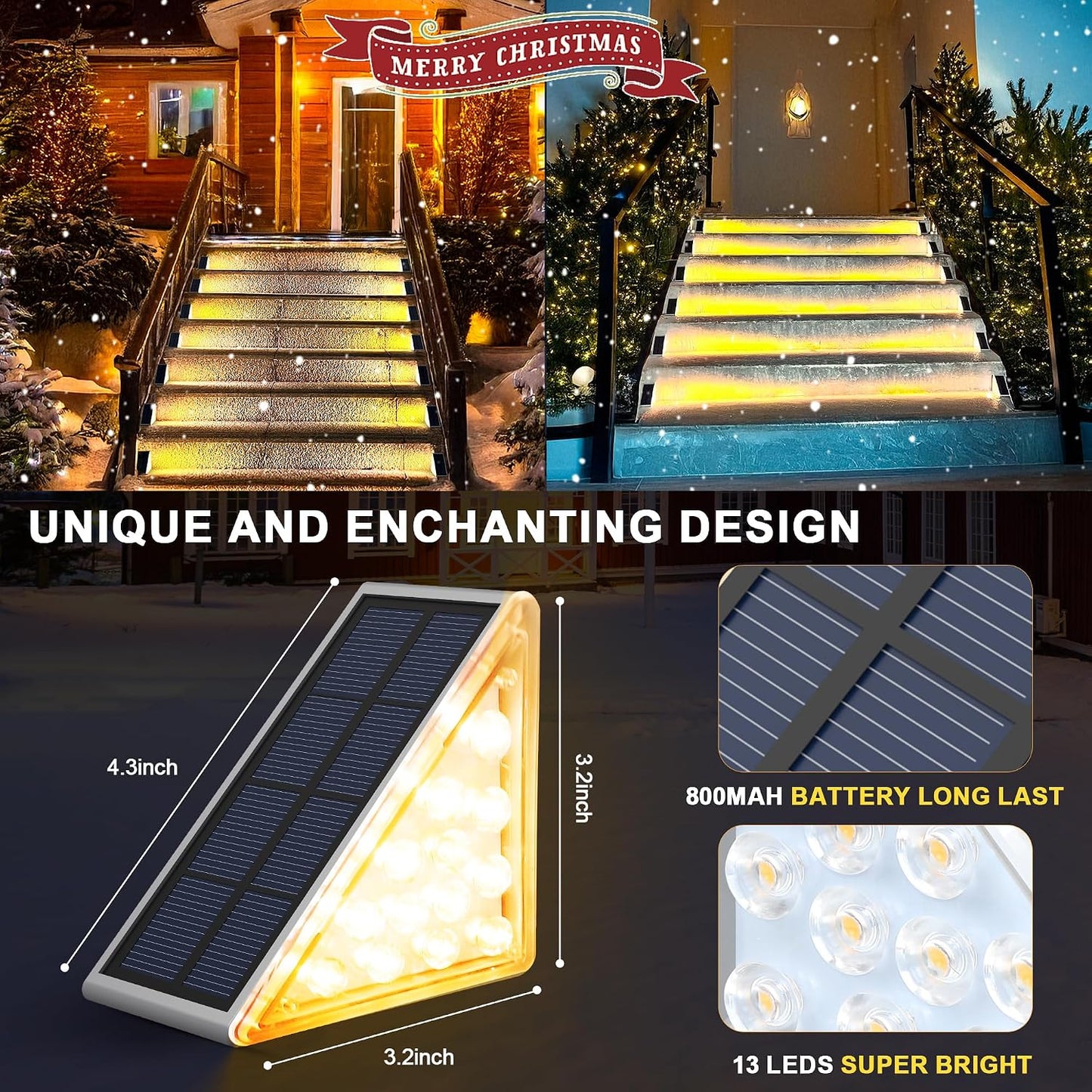 🎖️LED Solar Step Lights Waterproof Outdoor Stair Lights