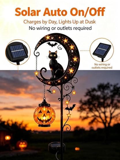 🎖️Solar Halloween Black Cat & Pumpkin Moon Garden Stake Light