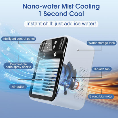🎖️Portable Air Conditioner, Rechargeable Portable AC for Car