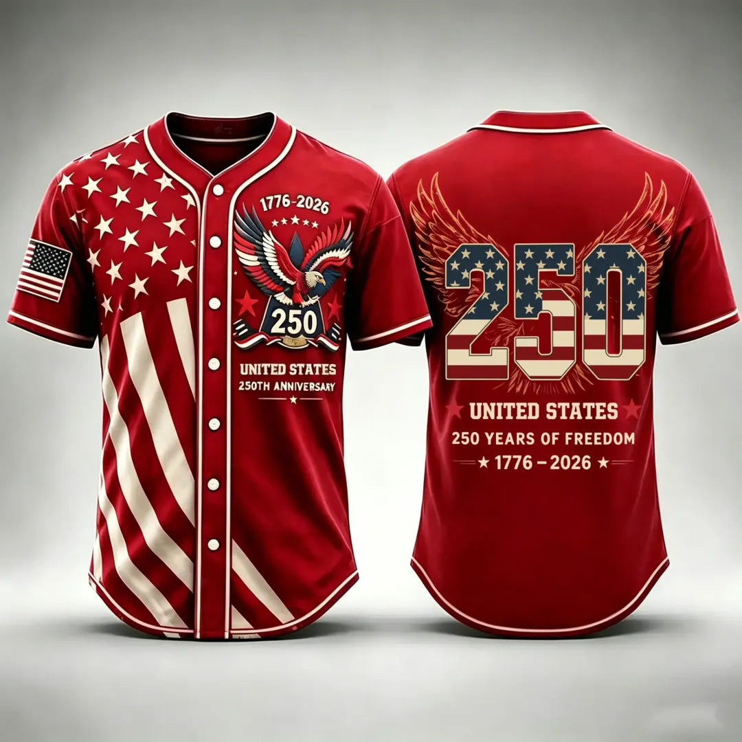 ✨USA 250th Anniversary Baseball Jersey Patriotic American Flag Eagle Button Down Shirt