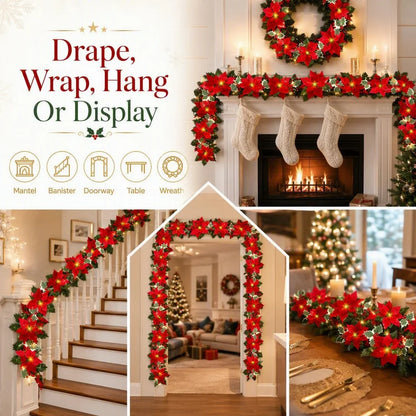 🎁LED Poinsettia Christmas Garland Lights for Holiday Decor