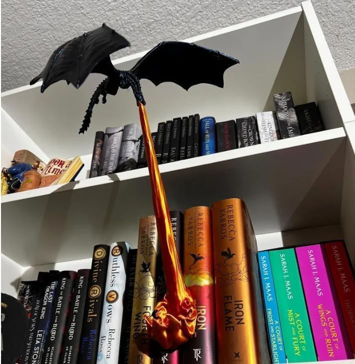 🎖️Dragon Bookends, 3D Fire Breathing Flying Dragon Resin Book Stoppers