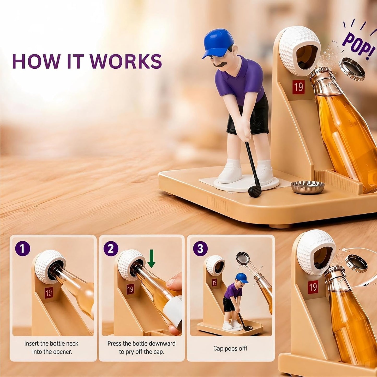 🎖️Golf Bottle Opener Game, Automatic Beer Cap Launcher & Catcher